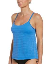 NIKE Essential Layered 2-in-1 Sporty Tankini Swim Top Small "Pacific Blue"