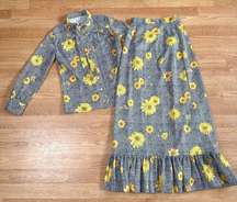 Vintage 1970s By David Smith Blouse and Skirt Sunflower Two Piece Outfit
