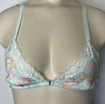 H&M Bra Bralette 8 MEDIUM Blue Floral Lace Racerback Lined Wireless Feminine