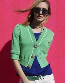 Cabi Wallis Retro Cropped Burst of MintJulep Green Cardigan Embellished Buttons