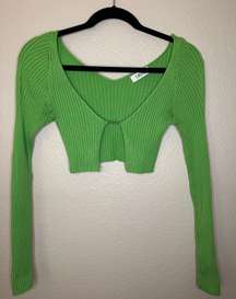 Cropped Chain Open Front Green Sweater