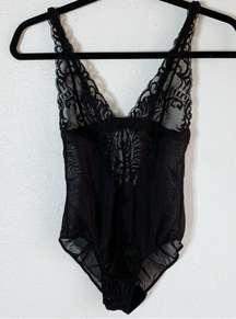 Feather Lace Unlined Bodysuit Black Sz Small