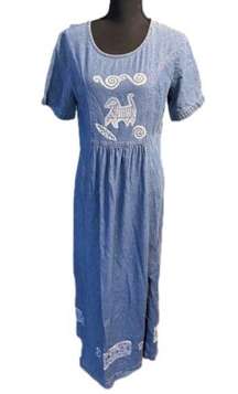 Vintage Blue Cactus Denim Long Maxi Dress