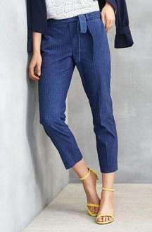 Banana Republic Women's Chambray Avery Tie Waist Ankle Pants Dark Blue Size 2