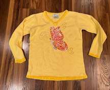 The Quacker Factory Sequin Butterfly Embellished Sweater Yellow Size Small