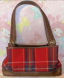 Vintage Premium designer handbag plaid and leather (unused) RARE