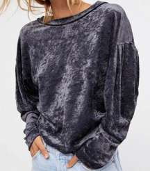 We The Free People Milan Crushed Velvet Top Gray Size M Long Sleeve Loose Fit