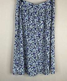 J Jason Wu A Line Skirt Size Medium Blue White Floral Midi Elastic Waist Pull On