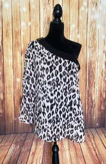 One Shoulder Leopard Print Blouse Sz L