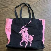 Polo Ralph Lauren Pink and Black Canvas Tote Bag