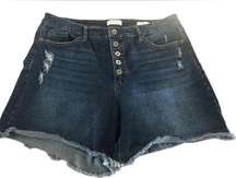 Sofia Vergara Lila Short 14 Exposed Button~Fly Fringe Hem Distressed Stretch