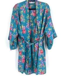 Vintage Val Mode Lingerie Womens Floral Kimono Robe and Cami Set blue Sz Medium