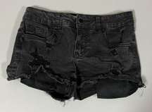 Black Distressed Denim Low-Rise Stretch Jean Shorts Bottoms Size 3 🖤