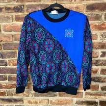 Cape Cod Sportswear Vintage Blue Purple Floral Long Sleeve Knit Top Size Medium