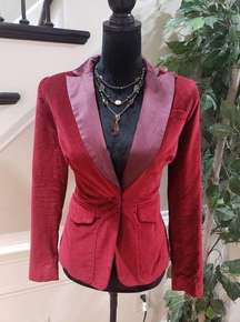 Altuzarra Women’s Red Wine Velvet Cotton Lapel Button Front Blazer Size S/P
