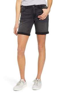 Ab Solution Mid Rise Black Denim Roll Cuff Bermuda Shorts Size 2 28 Waist NWT