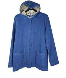 Indigo Pure Jill Blue Hooded Top Sweatshirt Cardigan Pockets Cotton Blend Size L