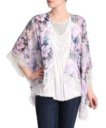 Kelly + Katie Purple Floral Kimono, Scarf Cardigan One Size Fits Most NWT