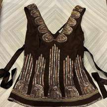 Tracy Reese Women’s Brown Silk Beaded Tank Top