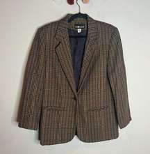 Vintage wool blend houndstooth plaid blazer jacket