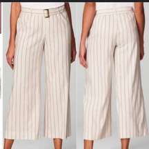 J Jill Linen Stretch Womens Jenna Striped Belted Wide Leg Crop Pants Ivory