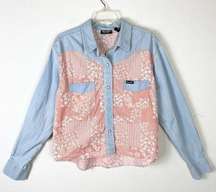 Retro Yoked Denim & Pink Floral Print Cowgirl Barbie Western Shirt