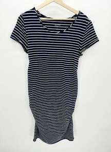 Isabel Maternity Navy Blue White Striped T-Shirt Midi Dress Women's Size Large L