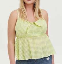 Torrid size 2 Tie front gingham peplum top white green tank