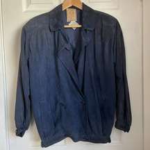 navy suede double breasted jacket and skirt matching set Vintage Womens 40