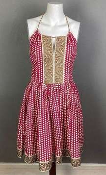 Tracy Reese Plenty dress size 10 halter polka dot fit flare pink cotton