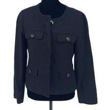 Talbots Womens Blazer Jacket Button Pocket Long Sleeve Lined Black Petite Small