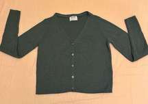 Women's Cropped Button Down Rib Knit Top Green Size M Long Sleeve