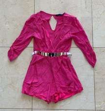 Lac Bleu Pink/Gold Belted Longsleeve Romper Sz Sm