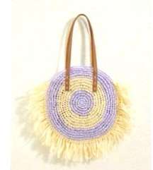 New 🆕 Fringe Trim Color Block Circle Straw Bag