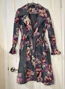 JILL JILL STUART Cotton Floral Print Tie Waist Jacket Coat Size S