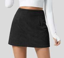 135H.- High Waisted Invisible Zipper 2-in-1 A Line Mini Corduroy Casual Skirt