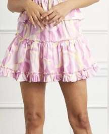 NWT Hill House The Paz Skirt Mini Candy Kaleidoscope Pink LINEN Ruffle Size Med