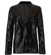 Sequin Blazer Solid Black Jacket Sparkly Disco Goth Chic sz Medium