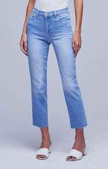 L’agence Sada High Rise Cropped Slim Denim Jeans Raw Hem in Omaha Wash 30 NWT