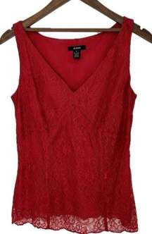 Red Lace V-neck Sleeveless Top -Alfani Size 4