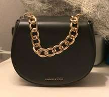 Charles Keith Black Saddle Bag With Gold Chain Detail