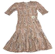 Spartina Dress Womens X Small Tan Floral V Neck Tiered Ruffle Hem Boho Cotton