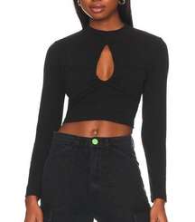 Callahan Willa Crop Top Black Long Sleeve LARGE Keyhole Cutout Bodycon Club NEW