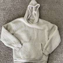 American Eagle Womens Fleece Sherpa White Cream Teddy Hoodie Small Kanga Pocket