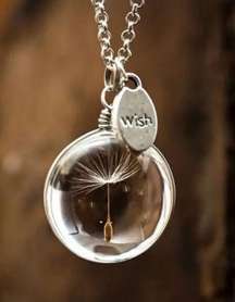 “Wish” Dandelion Crystal Pendant Necklace.