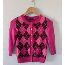 Petite TALBOT Argyle Wool Cardigan 3/4 Sleeve In‎ Fuschia