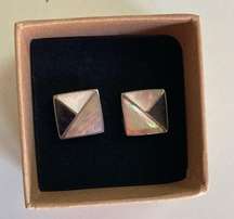 A CLEONI 925 Silver Vintage Mother of Pearl & Onyx 1/2" Square Stud Earrings