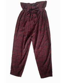 Ark & Co. Womens Pull On Wide Leg Trousers Ankle Crop Pants Red Black S NWOT