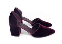 Jenni Kayne Sz 37 7 Velvet Block Heels Burgundy Red D'Orsey Shoes