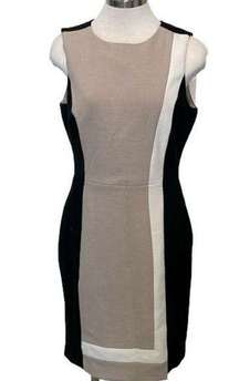 White House Black Market tan/ black/ white color blocked sleeveless dress sz 8